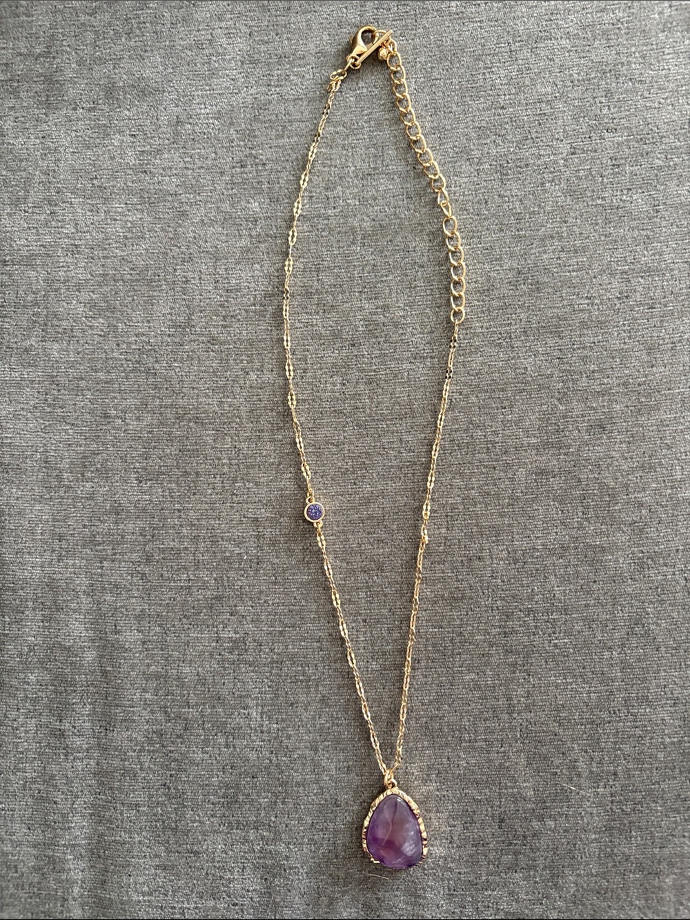 White House Black Market Gold-Tone Necklace with Purple Teardrop Pendant
